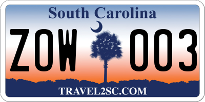 SC license plate ZOW003