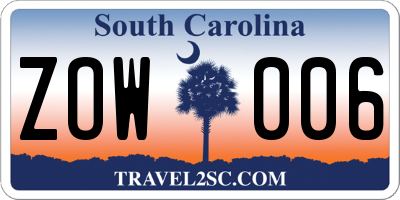 SC license plate ZOW006