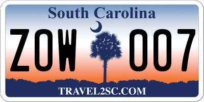 SC license plate ZOW007
