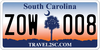 SC license plate ZOW008