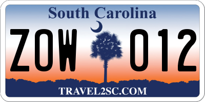 SC license plate ZOW012
