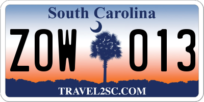SC license plate ZOW013