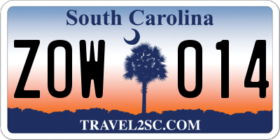 SC license plate ZOW014
