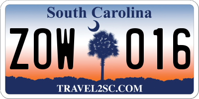 SC license plate ZOW016