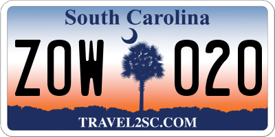 SC license plate ZOW020