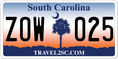 SC license plate ZOW025