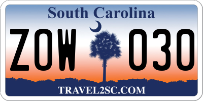 SC license plate ZOW030