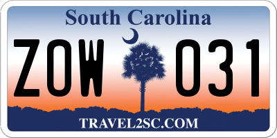 SC license plate ZOW031