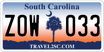 SC license plate ZOW033