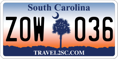 SC license plate ZOW036