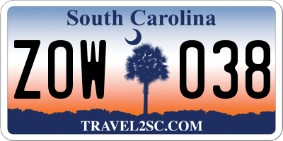 SC license plate ZOW038