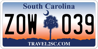 SC license plate ZOW039