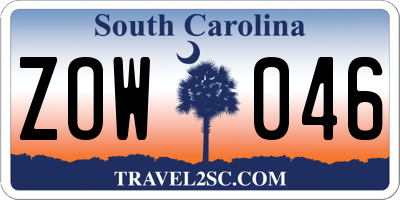 SC license plate ZOW046