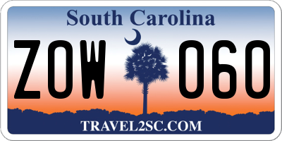 SC license plate ZOW060