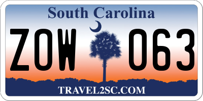 SC license plate ZOW063