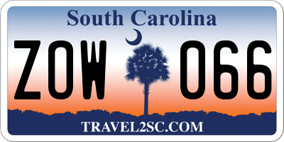 SC license plate ZOW066
