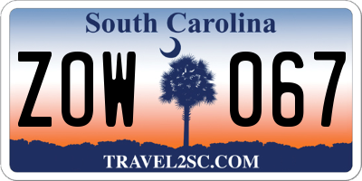 SC license plate ZOW067