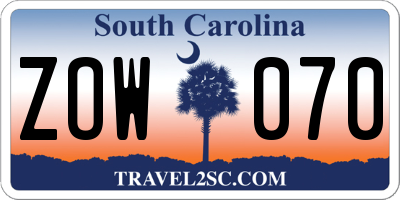 SC license plate ZOW070