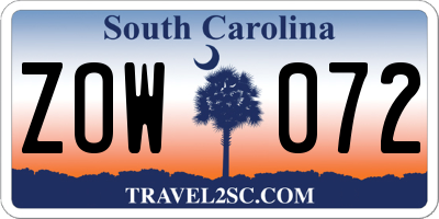 SC license plate ZOW072