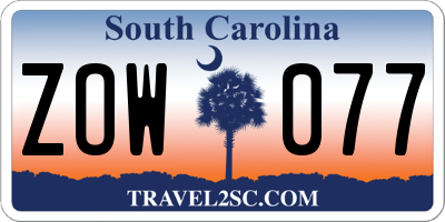 SC license plate ZOW077