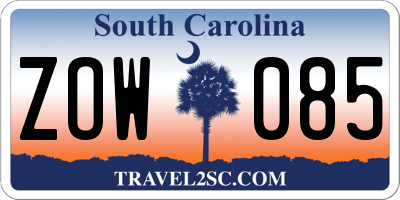 SC license plate ZOW085