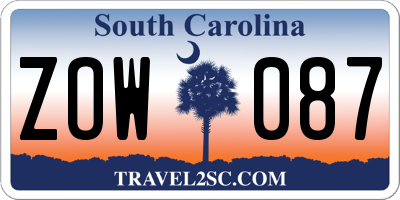 SC license plate ZOW087