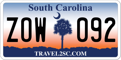 SC license plate ZOW092