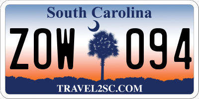 SC license plate ZOW094
