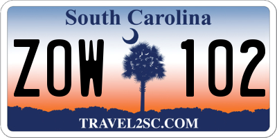 SC license plate ZOW102