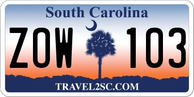 SC license plate ZOW103