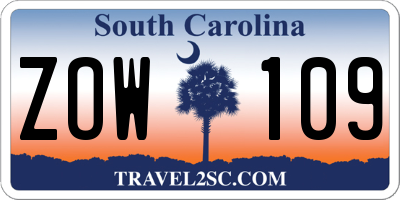 SC license plate ZOW109