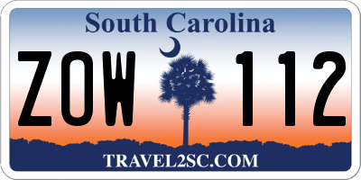 SC license plate ZOW112