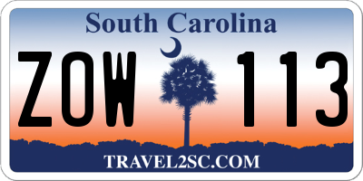 SC license plate ZOW113