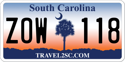 SC license plate ZOW118
