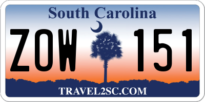 SC license plate ZOW151