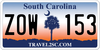SC license plate ZOW153