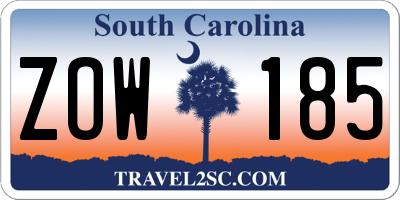 SC license plate ZOW185