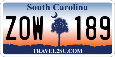 SC license plate ZOW189
