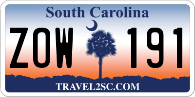 SC license plate ZOW191