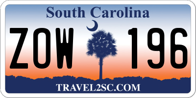 SC license plate ZOW196
