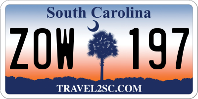 SC license plate ZOW197