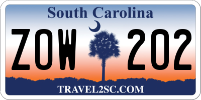 SC license plate ZOW202