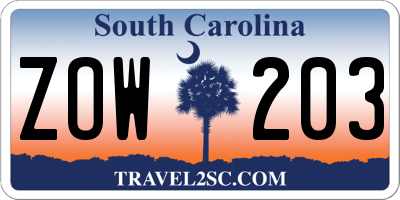 SC license plate ZOW203