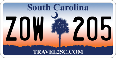 SC license plate ZOW205