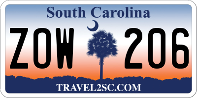 SC license plate ZOW206