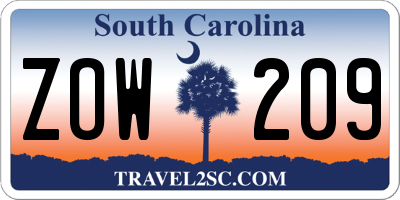 SC license plate ZOW209