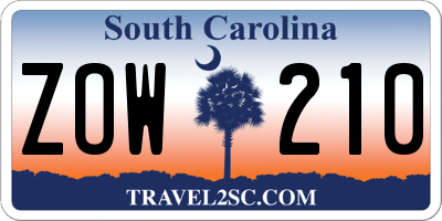 SC license plate ZOW210