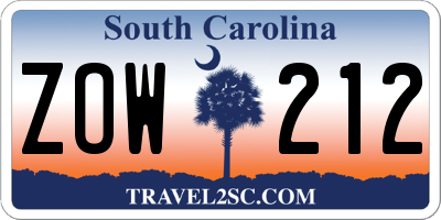 SC license plate ZOW212