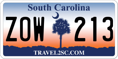 SC license plate ZOW213