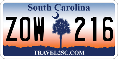 SC license plate ZOW216
